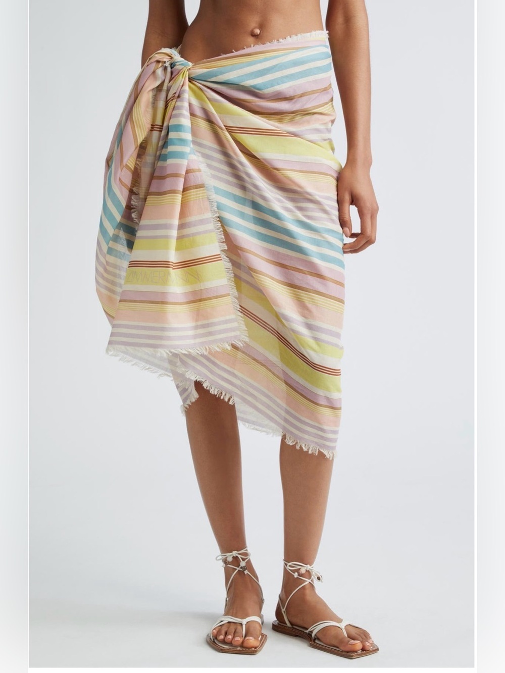 Zimmermann Swimwear Stripe Cotton Pareo Cover Up Multicolor Pastel One size